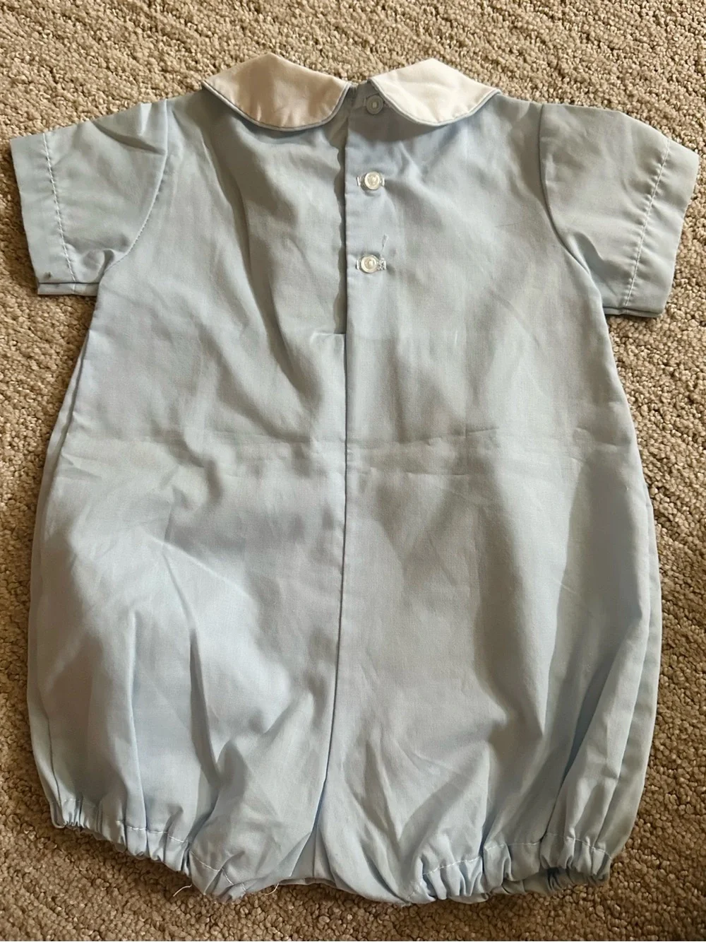 Alexis Light Blue and White Baby Boys One-Piece Romper with Train Embroidery